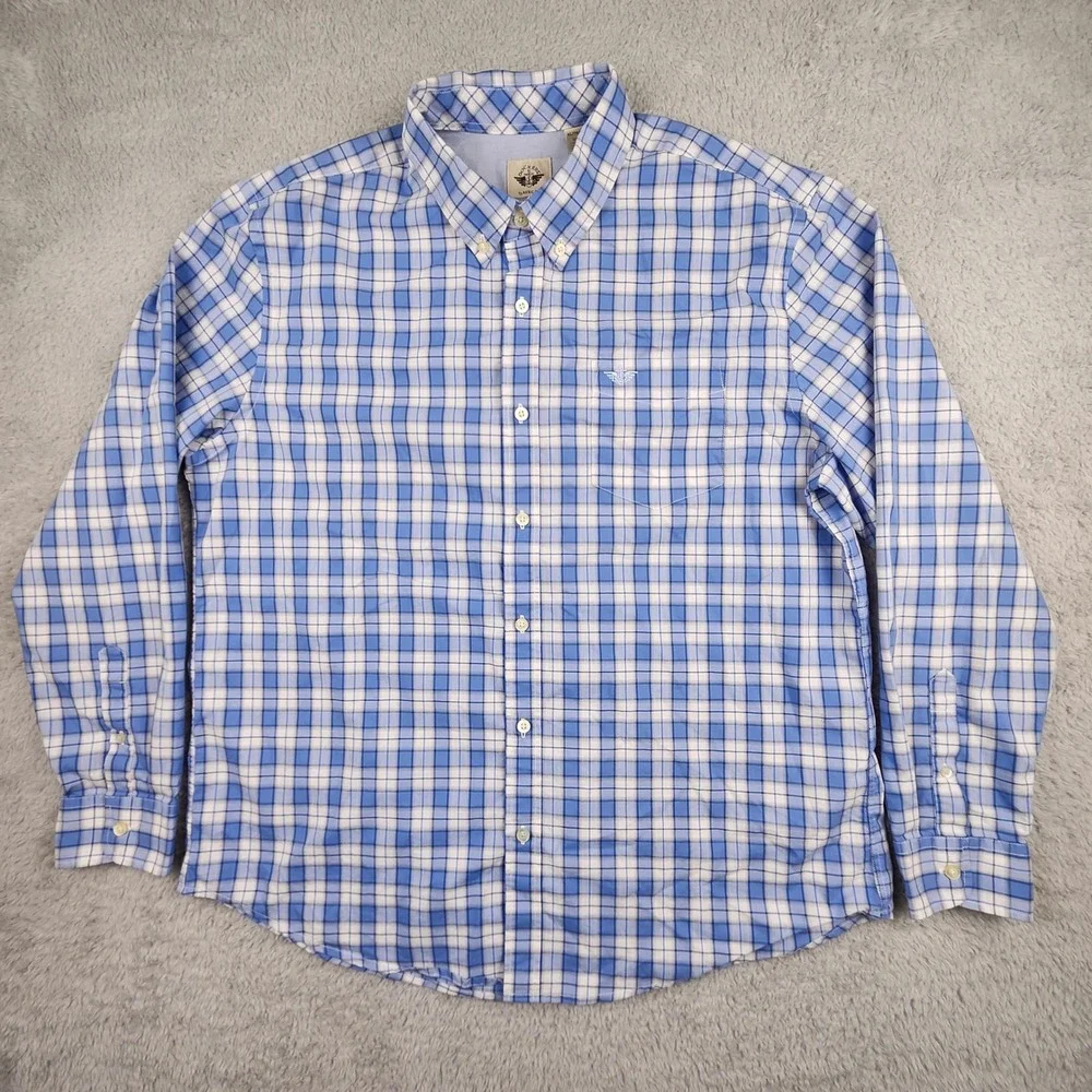 Dockers Button Down Shirt Mens XL Blue Plaid Long Sleeve Classic Fit Preppy
